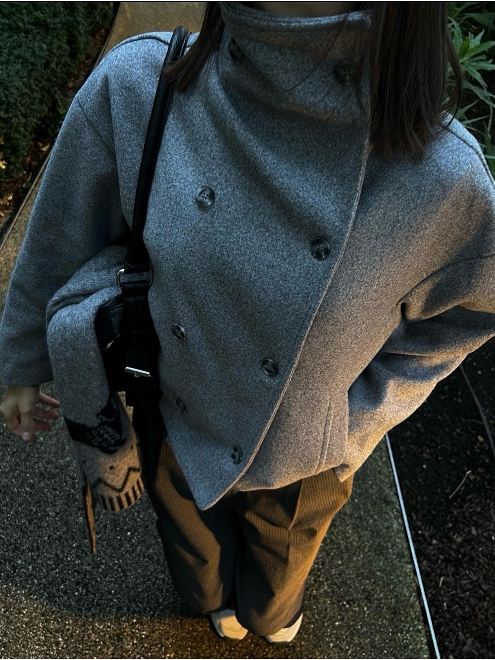 Gray Double-Breasted Wool Peacoat